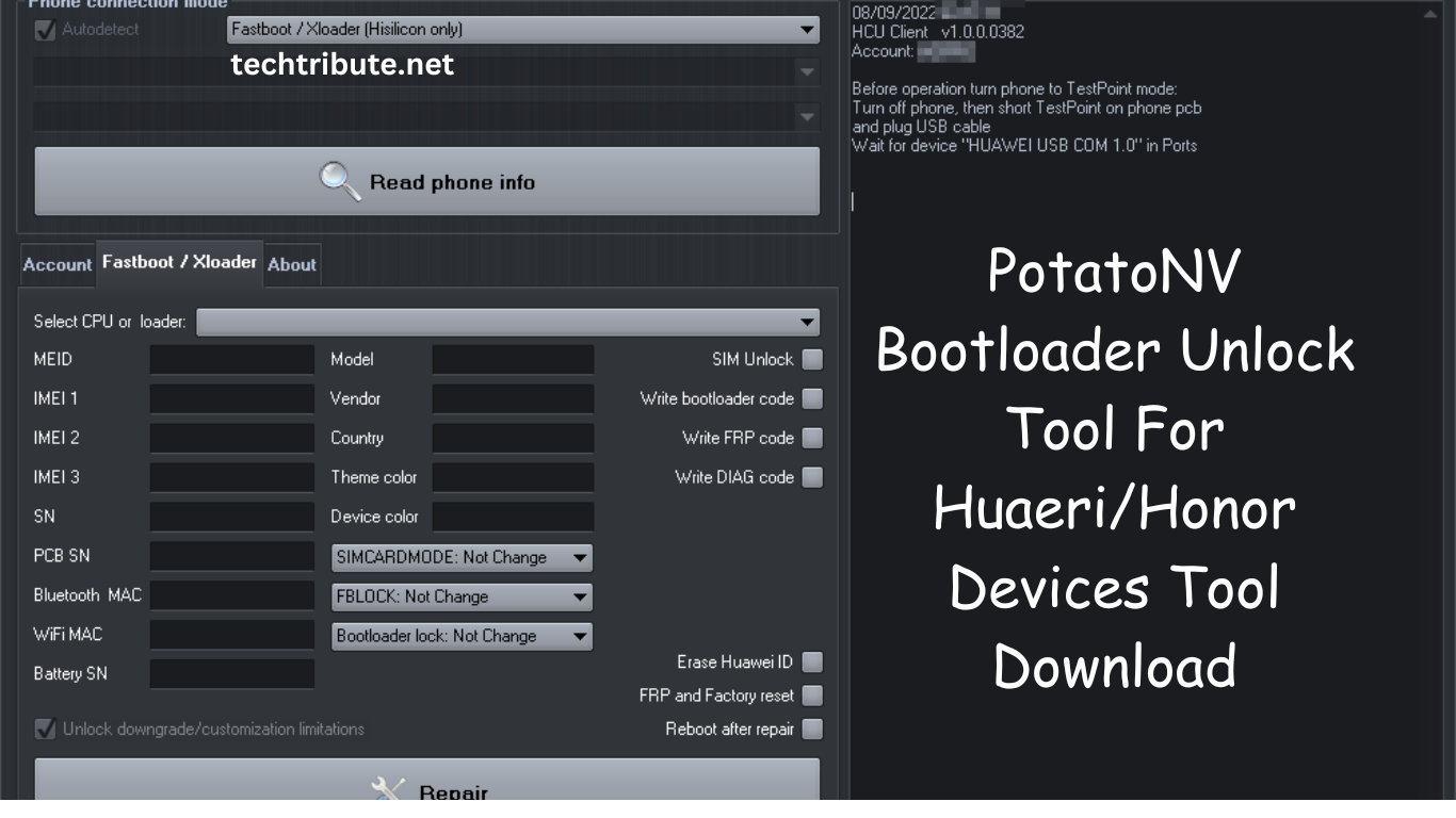 PotatoNV Bootloader Unlock Tool For Huaeri/Honor Devices Tool Download